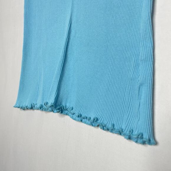Y2K Cha Cha Vente Baby Blue Tank Top Lace Trim Size L 2000s Lettuce Hem USA Made - Picture 3 of 9